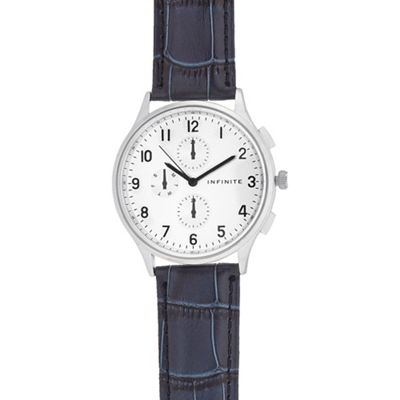 Men's blue leather mock multi dial watch